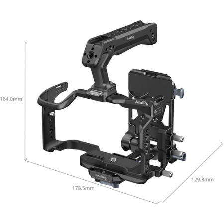 SmallRig 6381 - klatka, uchwyt górny, płytka do akumulatora V-Mount, zacisk kabla do Canon EOS R6 V - wymiary